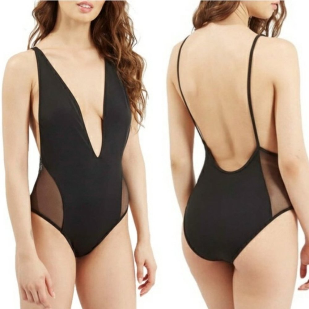 Topshop Plunging Mesh Cheeky One Piece Swimsuit